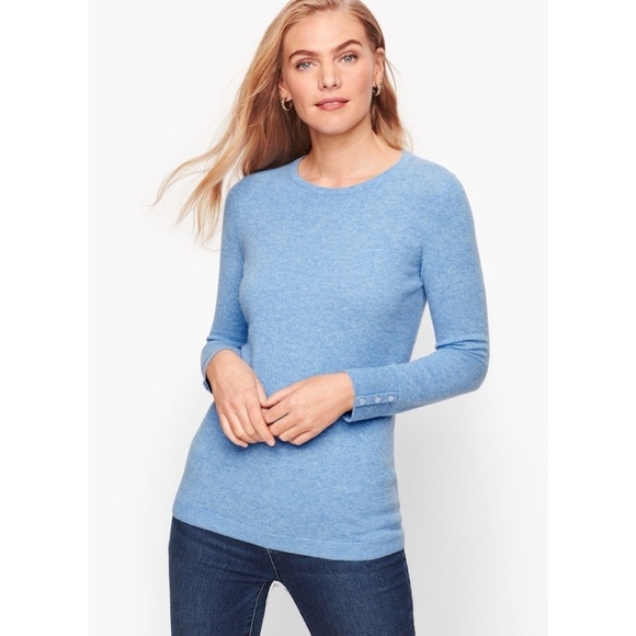 TALBOTS SWEATER SZ S CASHMERE LUXURY CREWNECK BUTTON CUFF OFFICE MINIMALIST SOFT - Picture 1 of 10